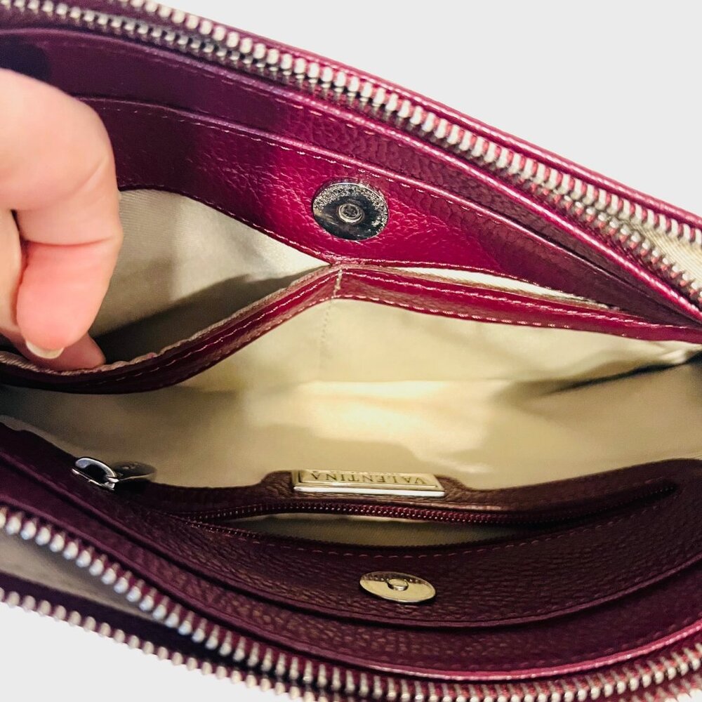 Valentina Italia Pebbled Leather Crossbody Purse-Wine/Tan-NWOT-Adjust. Strap- - Picture 14 of 16
